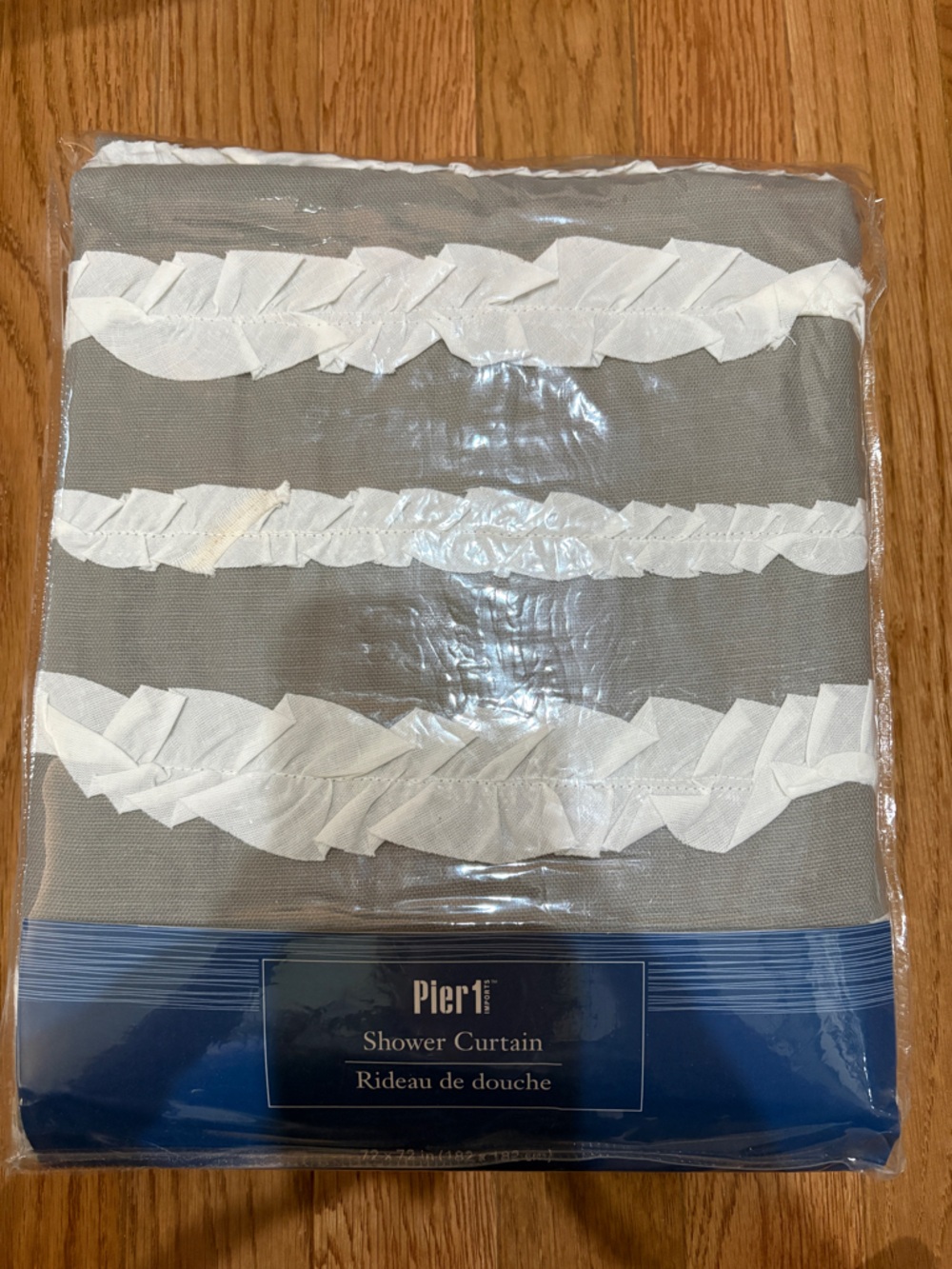 Pier 1 Gray and White Ruffle Stripe Shower Curtain Panel
